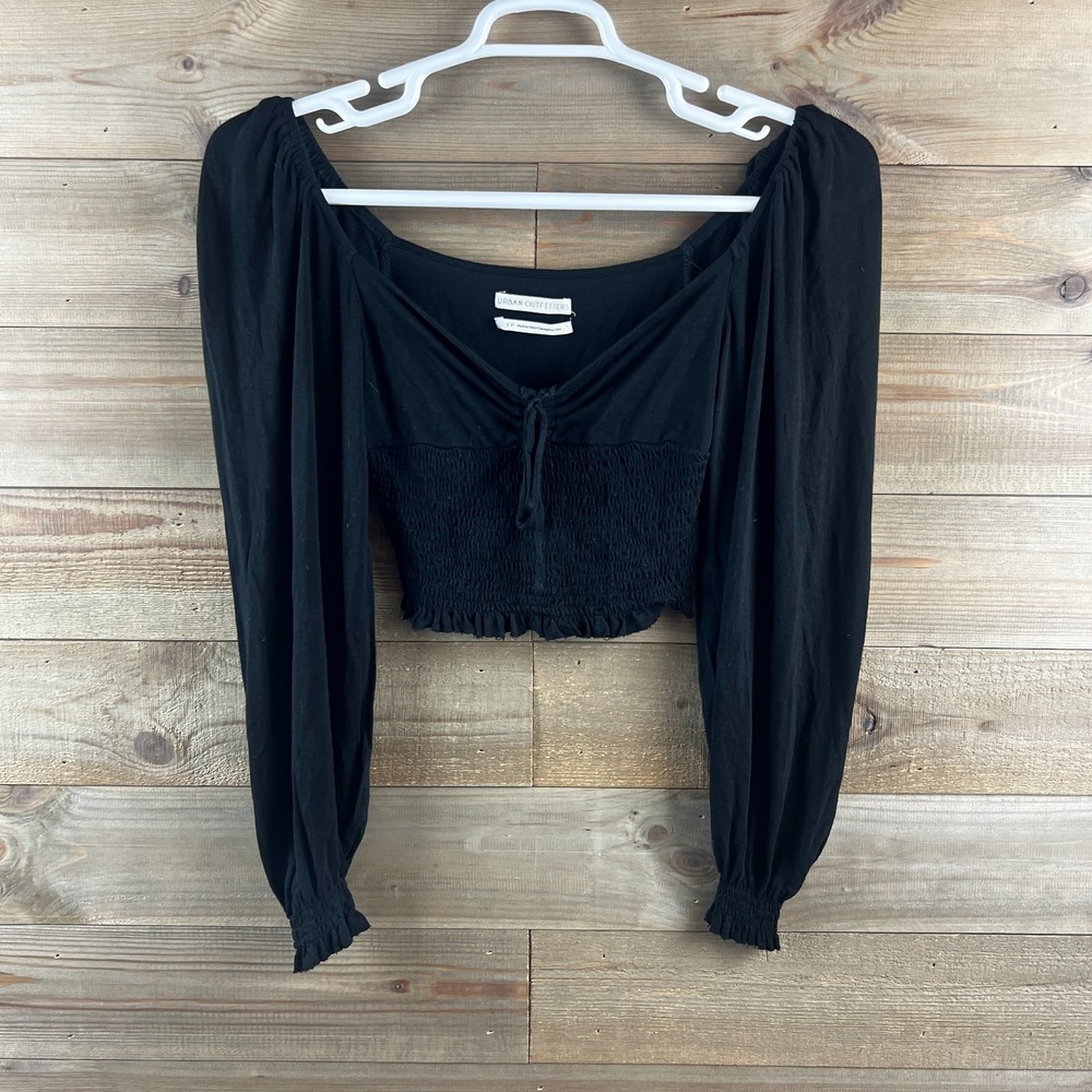 Urban Outfitters Womens Shirt Balloon Sleeve Smocked Cropped‎ Grunge Goth Small